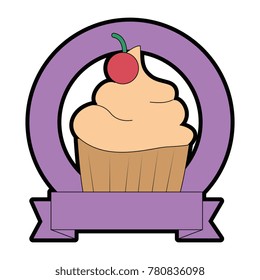 sweet cupcake emblem with ribbon