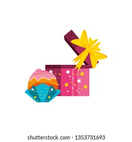 sweet cupcake with gift box