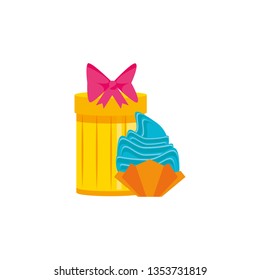 sweet cupcake with gift box