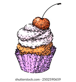 sweet cupcake hand drawn. chocolate recipe, homemade icing, delicious treat sweet cupcake vector sketch. isolated color illustration