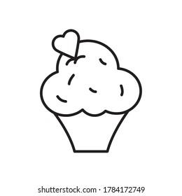 sweet cupcake with heart topping over white background, line style, vector illustration