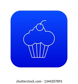 Sweet cupcake icon blue vector isolated on white background