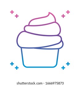 sweet cupcake icon over white background, gradient line style, vector illustration