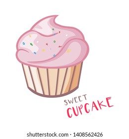 Sweet cupcake icon vector flat style and lettering "sweet cupcake" 