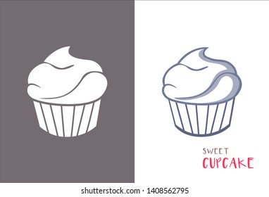 Sweet cupcake icon vector flat style and lettering "sweet cupcake" 