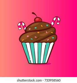Sweet cupcake illustration in chocolate flavor