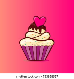 Sweet cupcake illustration with heart candy 