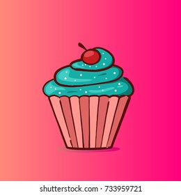 Sweet cupcake illustration in mint flavor