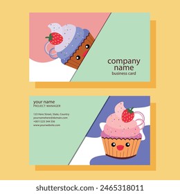 Sweet cupcake illustration. The illustration shows a business card for a pastry shop.