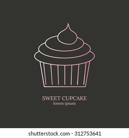 Sweet cupcake. Isolated design element for bakery, cafe, shop.