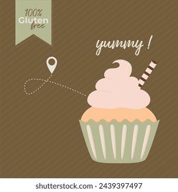 Sweet cupcake with a label gluten-free, cute background 