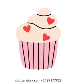 Sweet cupcake with little hearts decorations.