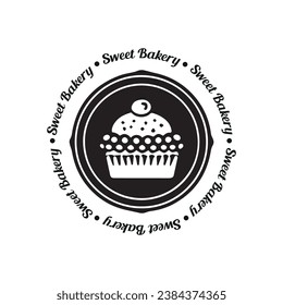 Sweet cupcake logo for any business especially for cakery, bakery, cake shop, cafe. Simple Illustration of cake with candy. Vector EPS 10