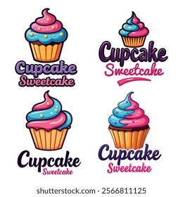 Sweet cupcake logo with colorful cupcakes for bakery, dessert, and confectionery branding