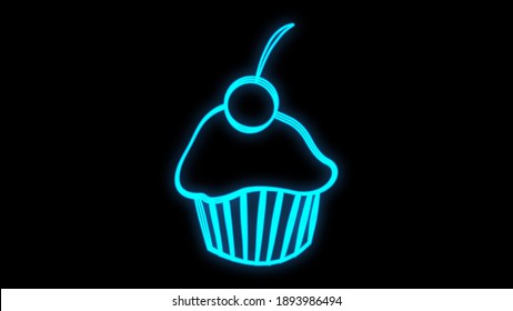 Sweet cupcake. Neon bright sign, light banner. Logo confectionary, bakery. Vector image