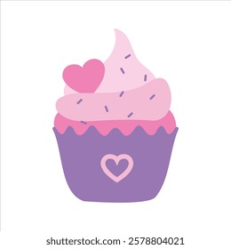 Sweet cupcake on white background. Vector object design element for Valentine's day.