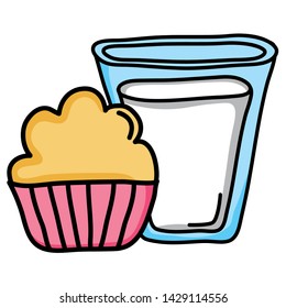 sweet cupcake pastry bakery and milk glass