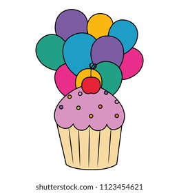 sweet cupcake pastry with balloons helium