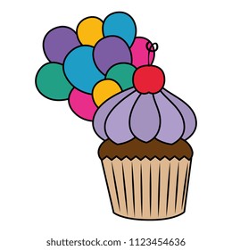 sweet cupcake pastry with balloons helium