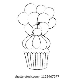 sweet cupcake pastry with balloons helium