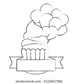 sweet cupcake pastry with balloons helium