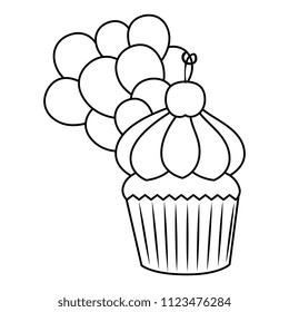 sweet cupcake pastry with balloons helium