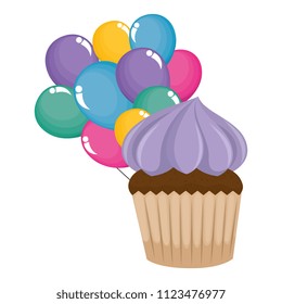 sweet cupcake pastry with balloons helium