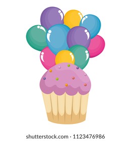 sweet cupcake pastry with balloons helium