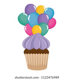 sweet cupcake pastry with balloons helium