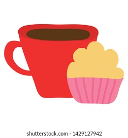 sweet cupcake pastry with coffee cup