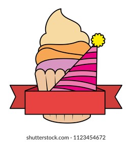 sweet cupcake pastry with party hat