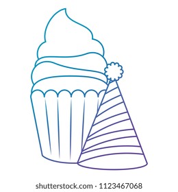 sweet cupcake pastry with party hat