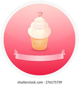 Sweet cupcake and ribbon on the pink background