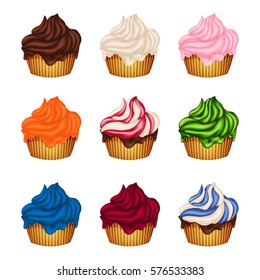 Sweet cupcake. cupcake set on white background.