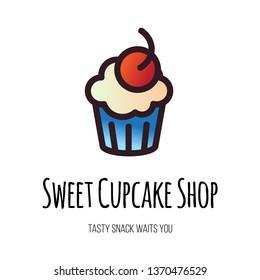 Sweet cupcake shop flat vector logo design