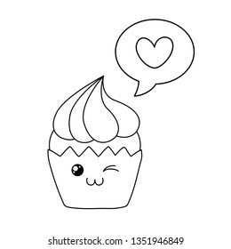 sweet cupcake with speech bubble heart kawaii character