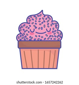 sweet cupcake with sprinkles grainy food cute vector illustration flat style icon