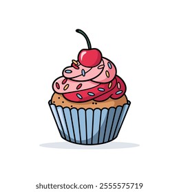 Sweet Cupcake Vector Illustration. Isolated On White Background.