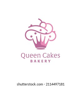 Sweet cupcake vector line style illustration. Muffins isolated on a white background. A delicious dessert decorated with a royal crown.