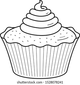 Sweet cupcake. Vector outline icon.