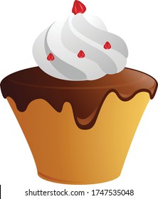 Sweet Cupcake with White Cream and Icing - Dessert