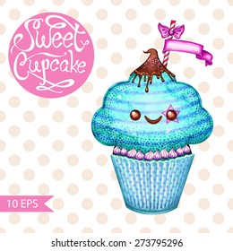 
Sweet cupcake for your design. Vectorized watercolor drawing. Hand drawn sweet cupcake. Vintage poster design. Hand-drawn watercolor cake. Isolated on white background. Vector abstract background.

