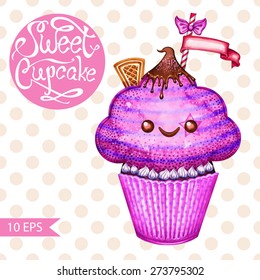 
Sweet cupcake for your design. Vectorized watercolor drawing. Hand drawn sweet cupcake. Vintage poster design. Hand-drawn watercolor cake. Isolated on white background. Vector abstract background.

