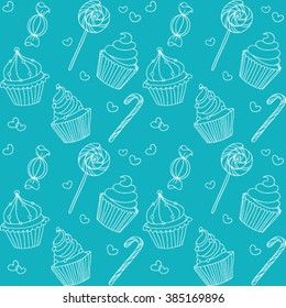 Sweet Cupcakes background with candy and caramel