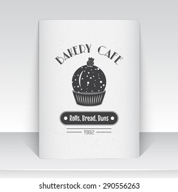 Sweet Cupcakes. Bakery baking. Cafes and eateries. The food and service. Old school of vintage label. Sheet of white paper. Monochrome typographic labels, stickers, logos and badges. Flat illustration