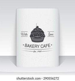 Sweet Cupcakes. Bakery baking. Cafes and eateries. The food and service. Old school of vintage label. Sheet of white paper. Monochrome typographic labels, stickers, logos and badges. Flat illustration