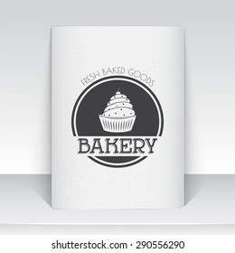 Sweet Cupcakes. Bakery baking. Cafes and eateries. The food and service. Old school of vintage label. Sheet of white paper. Monochrome typographic labels, stickers, logos and badges. Flat illustration