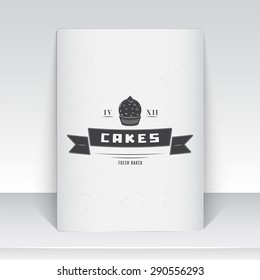 Sweet Cupcakes. Bakery baking. Cafes and eateries. The food and service. Old school of vintage label. Sheet of white paper. Monochrome typographic labels, stickers, logos and badges. Flat illustration