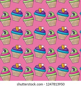 sweet cupcakes with candies pattern