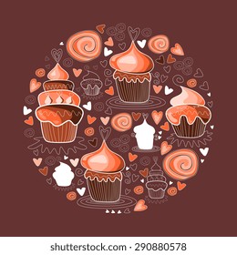 Sweet cupcakes circle figure vector illustration